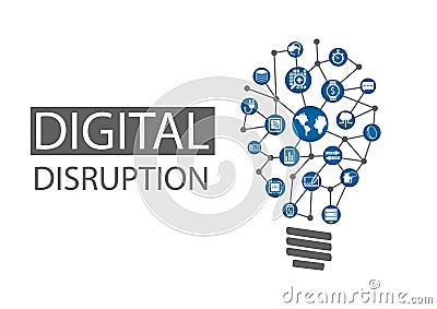 Digital disruption illustration. Concept of disruptive business ideas like computing everywhere, analytics, smart machines Vector Illustration