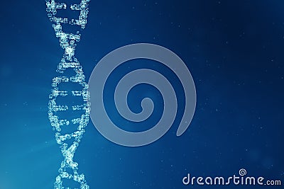 Digital DNA molecule, structure. Concept binary code human genome. DNA molecule with modified genes. 3D illustration Cartoon Illustration