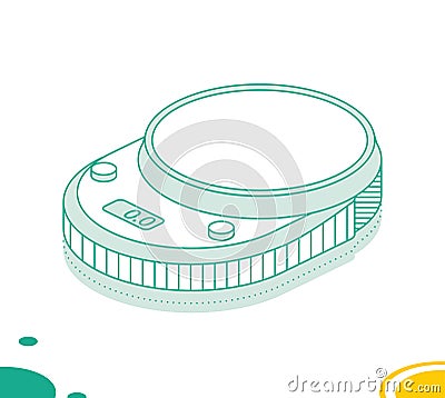 Digital domestic food scale with display. Isometric outline object isolated on white background. Icon for web Cartoon Illustration