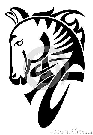 Digital drawing of black tribal head horse Vector Illustration