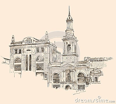 Digital drawing of Kiev historical building Stock Photo