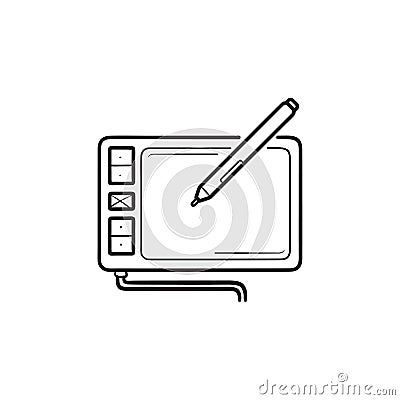 Digital drawing tablet hand drawn outline doodle icon. Vector Illustration