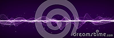 Digital dynamic particle wave flow. Wavy amplitude sound. Futuristic music technology concept. 3D rendering. Stock Photo