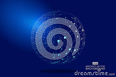 Digital earth and dotted line link glowing earth science and technology background, blue technology effect vector elements Vector Illustration