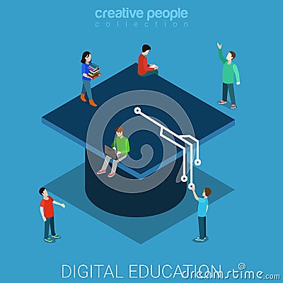 Digital education university flat 3d isometric vector Vector Illustration