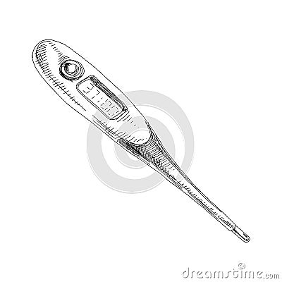 Digital electronic thermometer, hand drawn vector illustration. Vector Illustration