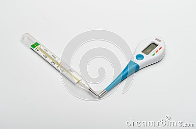 Digital electronic thermometer and old mercury thermometer Stock Photo