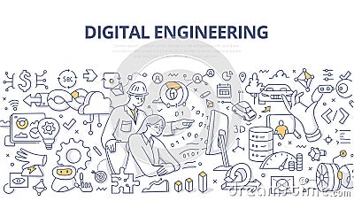 Digital Engineering Doodle Banner Vector Illustration