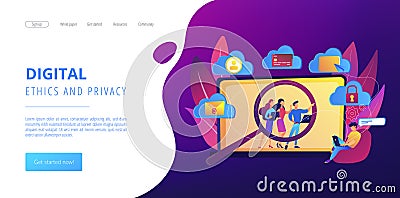 Digital ethics and privacy concept landing page Vector Illustration