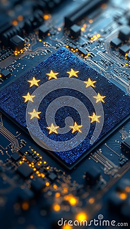 Digital Europe Starry Circuit Board Symbolizes Networks, Connectivity, and Data Integration Stock Photo