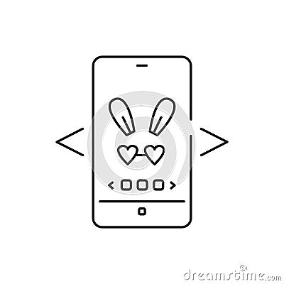 Digital face application black line icon. Photo filter bunny ears in smartphone. Pictogram for web page, mobile app, promo. UI UX Vector Illustration