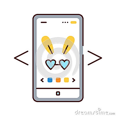 Digital face application color line icon. Photo filter bunny ears in smartphone. Pictogram for web page, mobile app, promo. UI UX Vector Illustration
