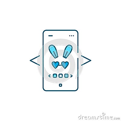 Digital face application color line icon. Photo filter bunny ears in smartphone. Vector Illustration