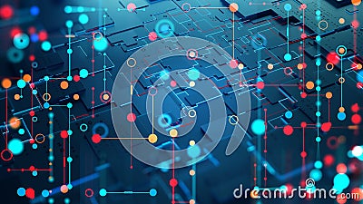 Digital field of information. Data exchange and sales analytics. Big data flow in futuristic database Cartoon Illustration