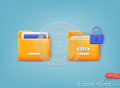 Digital file organization service or app with data transfering. 3D Web Vector Illustrations Vector Illustration