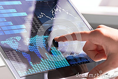 Digital Financial Analyst's Entrepreneurship Dashboard: Charting Tablet Stock Photo