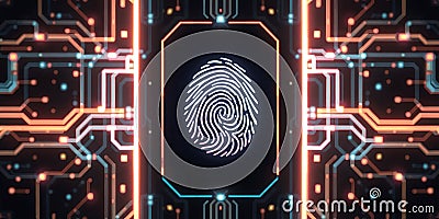 Digital Fingerprint Biometric Security System Technology Abstract Background data scan blue neon Stock Photo
