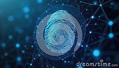 Digital fingerprint biometric verification illustration. Secure tech concept for digital identity, access control. Abstract Cartoon Illustration