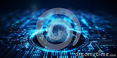 Digital fingerprint within matrix of code Biometric scan for secure access control. Concept Stock Photo