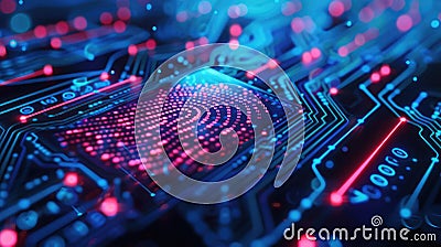 Digital fingerprint scan for verified credentials, secure interface, neon blue and black theme. Verified credentials Stock Photo