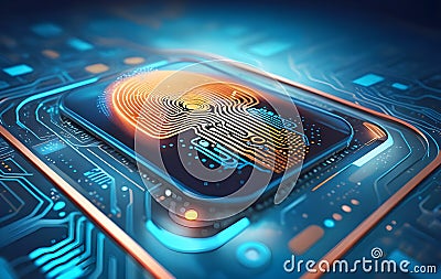 Digital fingerprint scanner, scan biometric identity and access password thru fingerprint, concept of cybersecurity and data Stock Photo