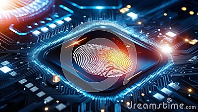 Digital fingerprint scanner scan biometric identity access password thru fingerprint concept cybersecurity data protection Stock Photo