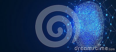 Digital Fingerprint Technology Background, Abstract Biometric Pattern Connected Dots Stock Photo