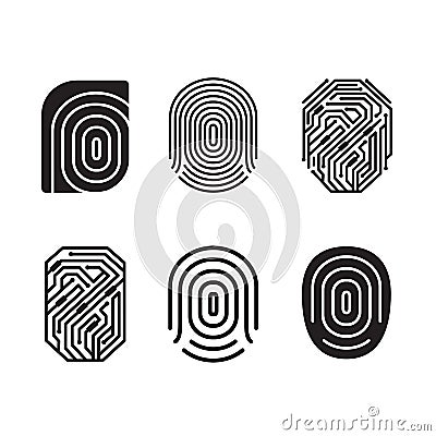 Digital fingerprint vector set. Black and white element. Vector Illustration