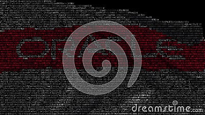 Digital flag with Oracle logo on the screen. Editorial 3d rendering Editorial Stock Photo