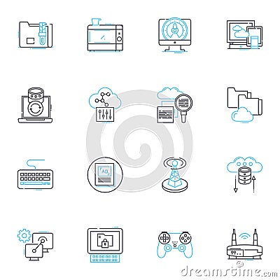 Digital footprint linear icons set. Traceability, Privacy, Reputation, Exposure, Auditability, Transparency, Monitoring Vector Illustration