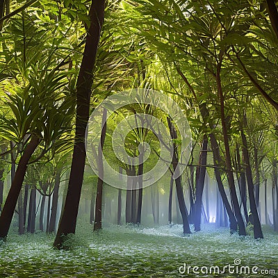 A digital forest of glowing trees and plants, with hidden creatures lurking in the shadows2, Generative AI Stock Photo