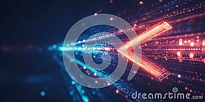 The Digital Frontier: A Glowing Arrow of Progress Cuts Through the Matrix of Code, Guiding Us into the Future of Technology Stock Photo