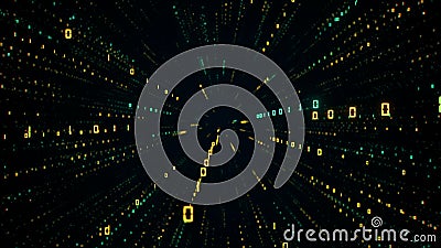 Digital futuristic data tunnel 3D illustration. Binary numbers in cyberspace Cartoon Illustration