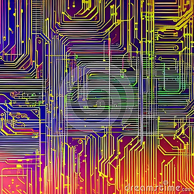 A digital glitch effect overlaying a circuit board pattern, symbolizing the fusion of art and technology2, Generative AI Stock Photo