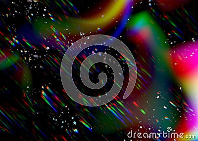 Digital glitch and movement cosmos stars with wind nebula sky effect on dark background. Fantastic neon fluid Stock Photo