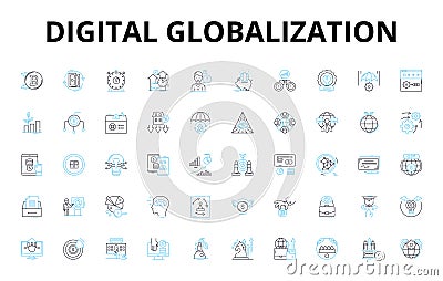 Digital globalization linear icons set. Connectivity, Interdependence, Integration, Digitalization, Expansion Vector Illustration