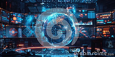 Digital globe with data visualizations and connections. Futuristic image. AIG49. Stock Photo