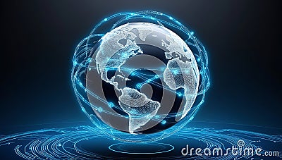 A digital globe illuminated by AI symbols and circuits, representing artificial intelligence's global influence in reshaping Stock Photo