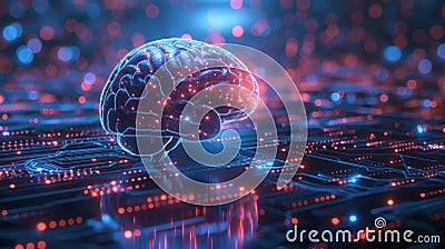 Digital glowing Brain Circuitry. Artificial intelligence and neural networks Concept Stock Photo