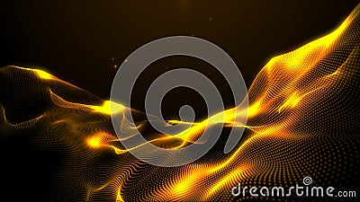 Digital Gold Particles Wave and light abstract background. Stock Photo