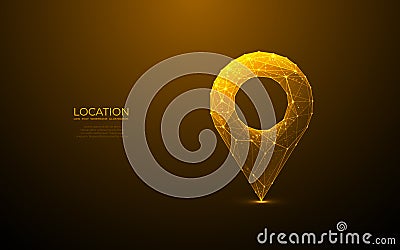 Digital GPS light golden icon. Low poly wireframe wireframe vector Vector Illustration