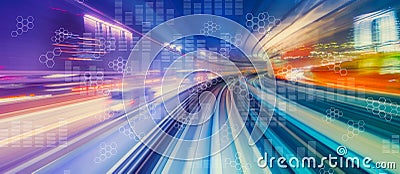 Digital graphs and hexagon grids with high speed motion blur Stock Photo