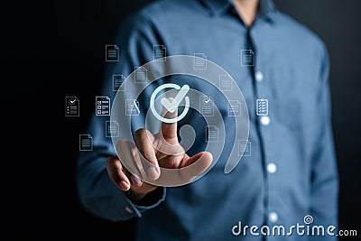 Digital Guarantee Approvement , business checking quality assurance QA or QC management, certification Standardization, Stock Photo