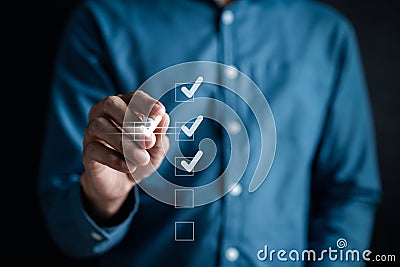 Digital Guarantee Checkmark, business checking quality assurance Stock Photo