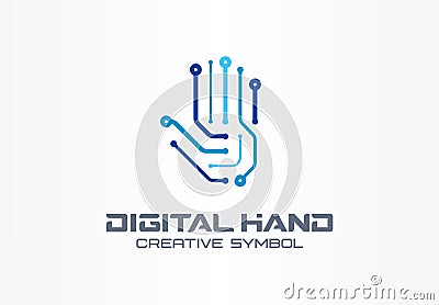 Digital hand creative symbol concept. Robot arm, futuristic technology, cyber security abstract business logo. Circuit Vector Illustration