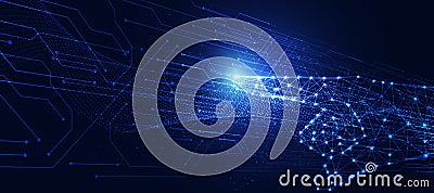 Digital Hand, Warframe and Blue Energy Tech Lines Abstract digital design with technology light, lines, and futuristic patterns, Vector Illustration
