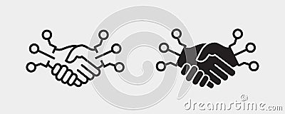 Digital handshake icon. Black vector illustration isolated on white background. Vector Illustration