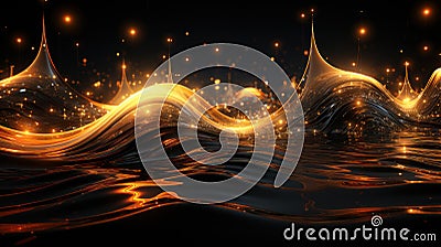 Digital Harmony: Illuminating Yellow Electronic Waves on Black Stock Photo