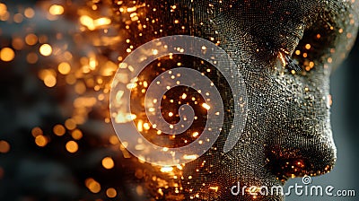 Digital Head with Encryption Elements and AI Concept Visualizing Cyber Technology Trends Stock Photo