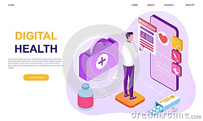 Digital health. Online doctor at work, hero images Vector Illustration